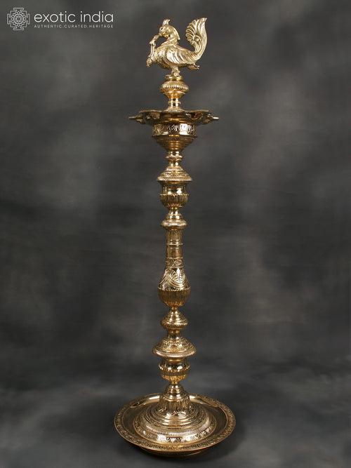 51" Peacock Annam Brass Lamp Handmade