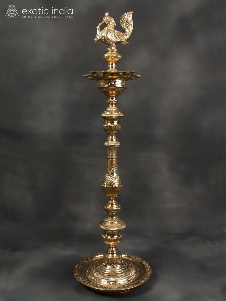 51" Peacock Annam Brass Lamp Handmade