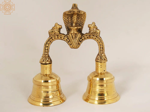 5" Shivalinga Nandi Brass Bell Statue with Designer Handle