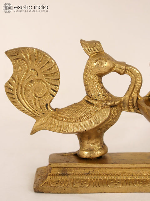 7" Peacocks Design Lamp with Ganesha in Brass