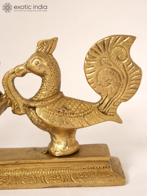 7" Peacocks Design Lamp with Ganesha in Brass