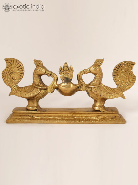 7" Peacocks Design Lamp with Ganesha in Brass