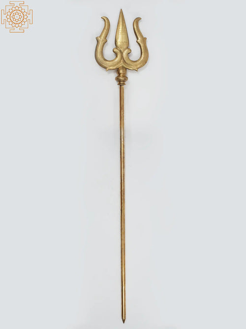 112" Super Large Lord Shiva Trishul Brass Statue with Tilak Nakashi
