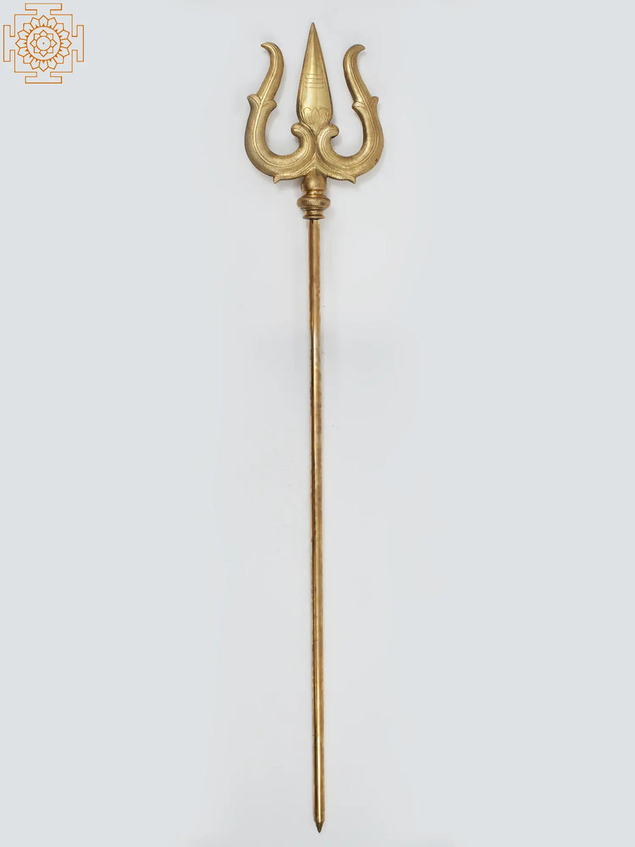 112" Super Large Lord Shiva Trishul Brass Statue with Tilak Nakashi