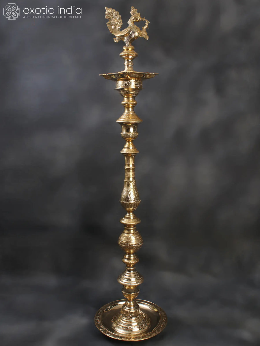 83" Super Large Brass Peacock Annam Lamp Statue