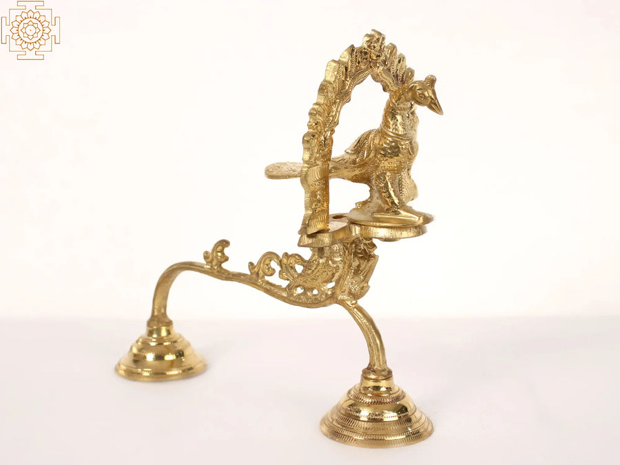 10" Brass Shodash Upachara Lamp Handmade for Pooja
