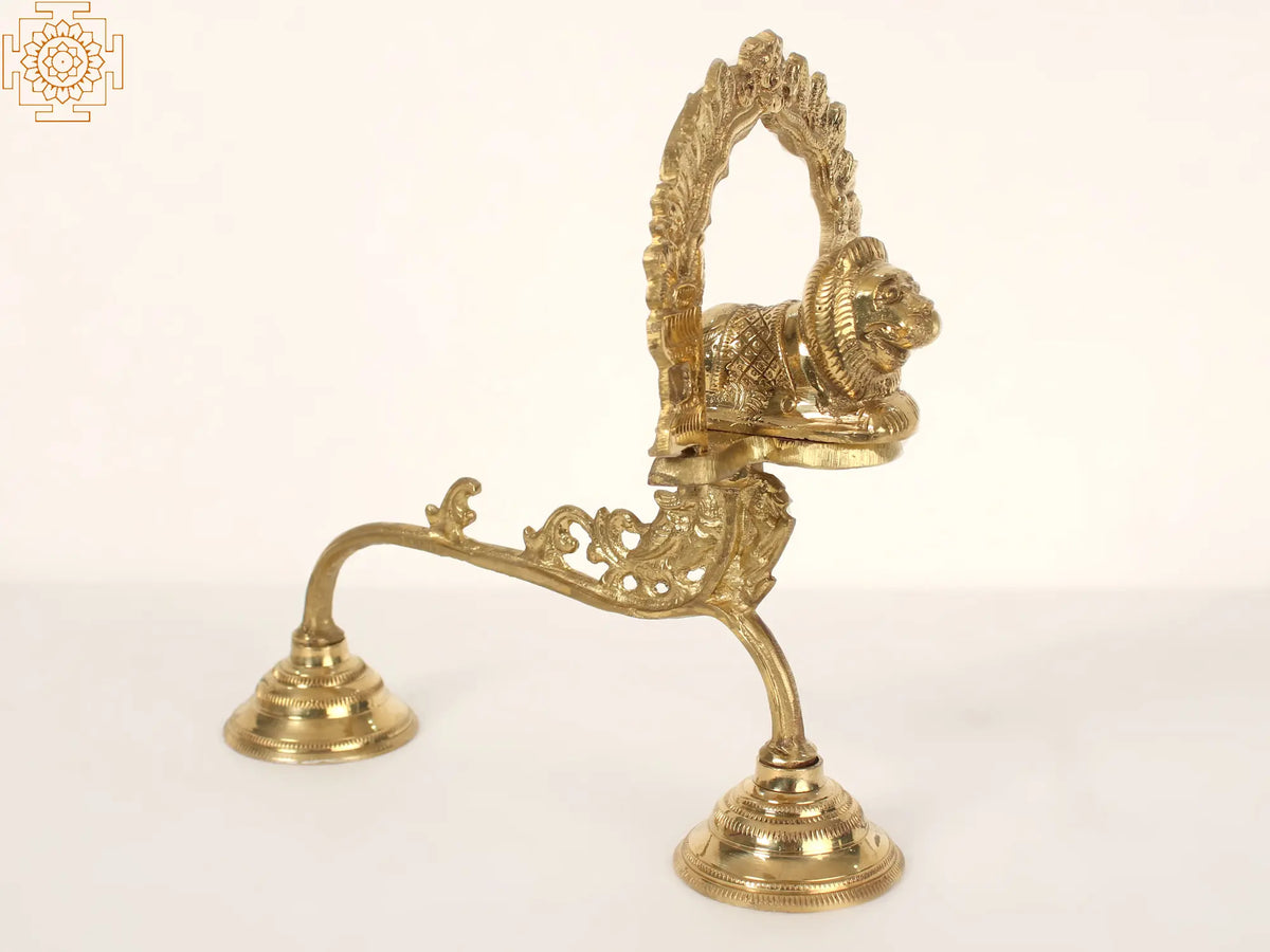 10" Lion Incense Burner with Handle in Brass | Handmade | Made in India
