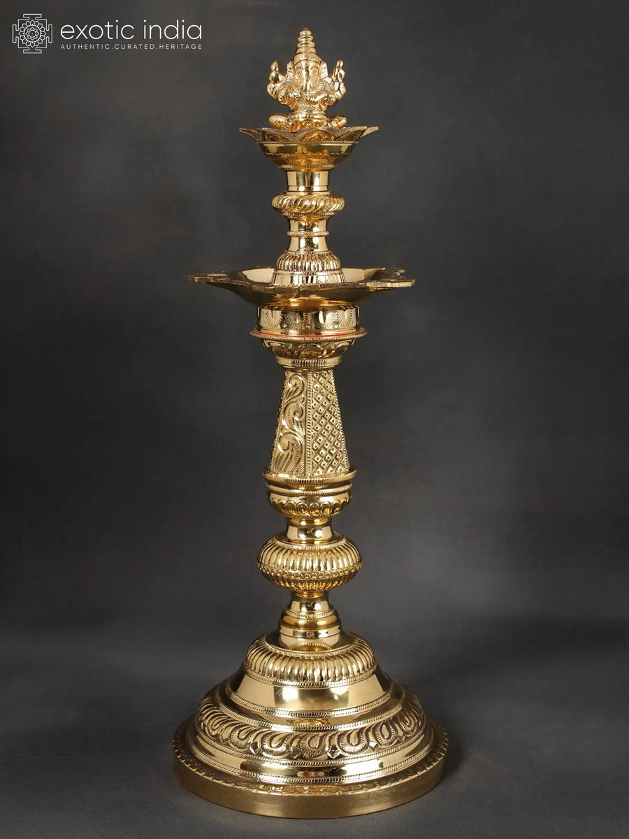 16" Brass Ganesha Lamp Handmade Idol for Home Pooja