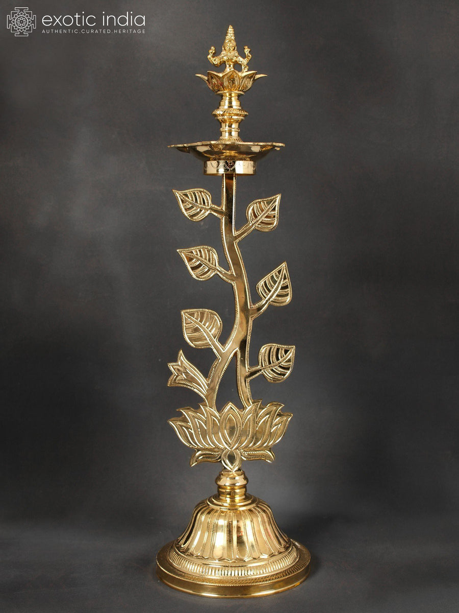 23" Brass Goddess Lakshmi Tree Lamp Handmade