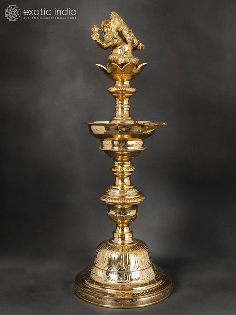 24" Lord Ganesha Lamp in Brass | Handmade | Made in India