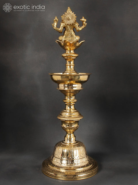 24" Lord Ganesha Lamp in Brass | Handmade | Made in India