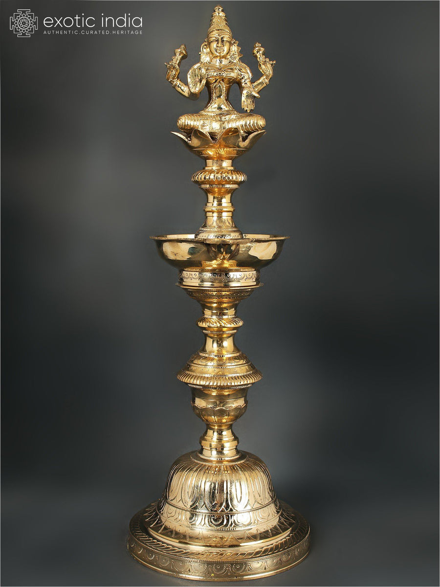 25" Brass Amman Lamp Handmade Goddess Lakshmi Statue