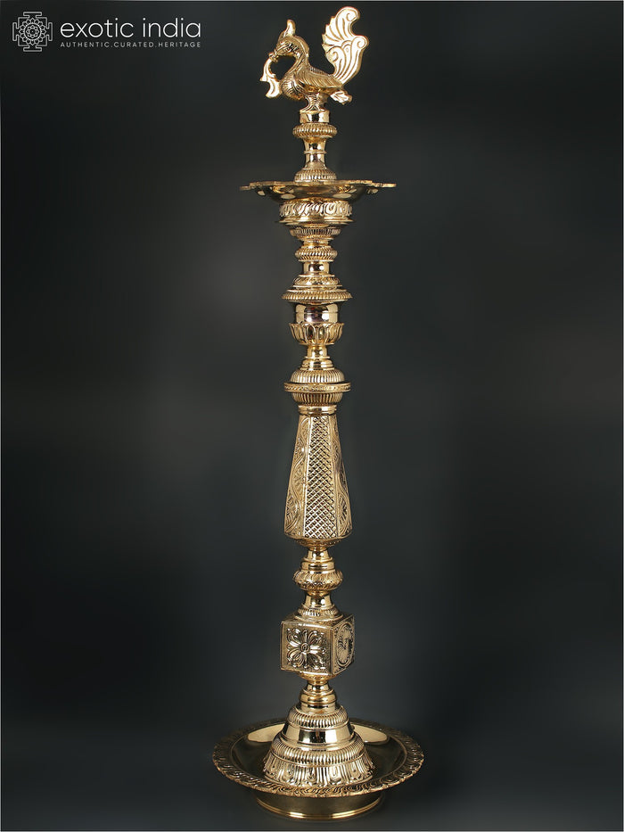 39" Handmade Peacock Brass Lamp - Annam Pooja Oil Lamp