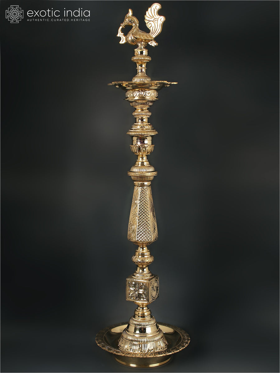 39" Handmade Peacock Brass Lamp - Annam Pooja Oil Lamp