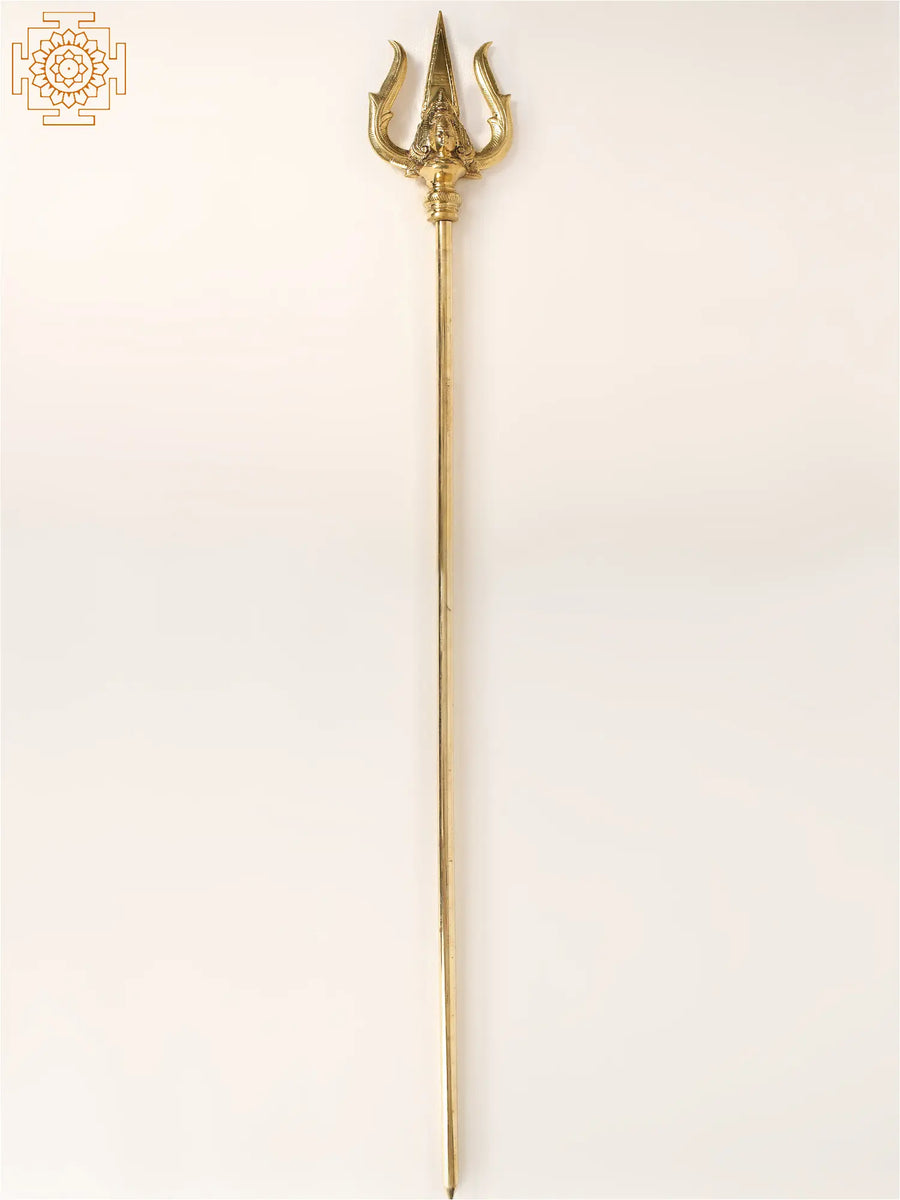 63" Large Handmade Brass Lord Shiva Trishul Statue