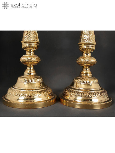 16" Superfine Pair of Lamps (Lord Ganesha and Goddess Lakshmi On Top of Lamp)