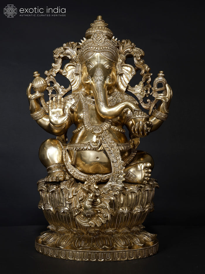 26" Chaturbhuja Ganesha Handmade Brass Statue