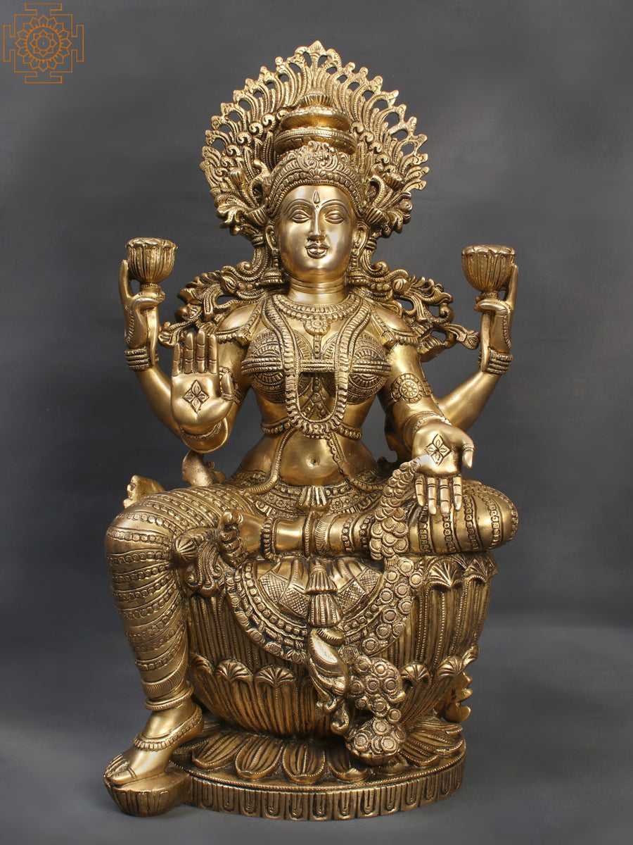 25" Sitting Devi Lakshmi Brass Statue for Home Pooja