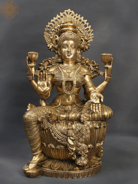26" Set of Lakshmi, Ganesha and Saraswati Brass Statue