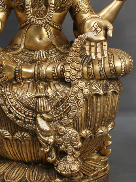 26" Set of Lakshmi, Ganesha and Saraswati Brass Statue