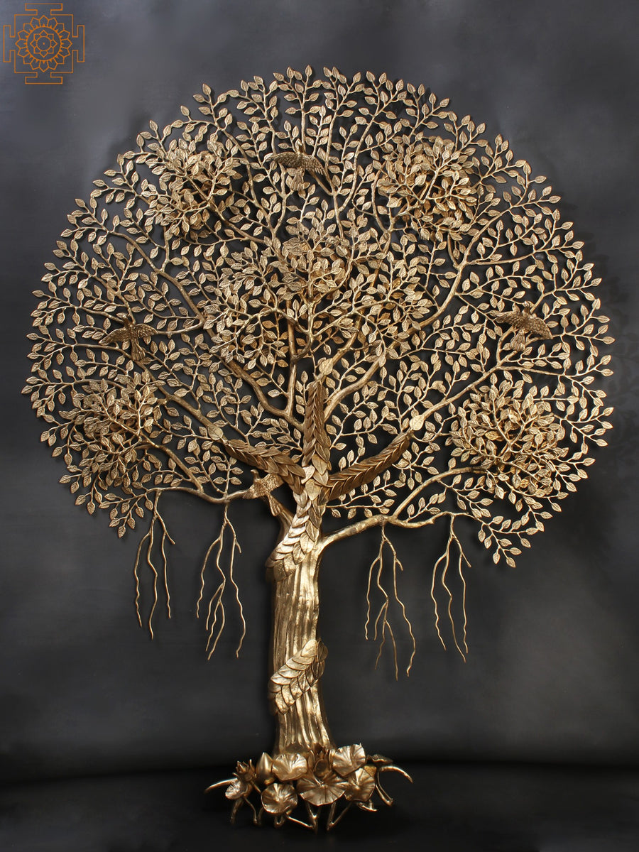 61" Large Brass Tree of Life Wall Hanging with Birds