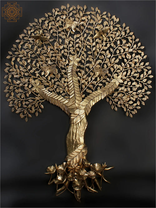 44" Large Brass Tree of Life Wall Hanging with Roots