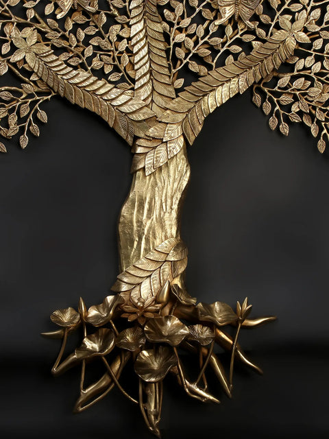 44" Large Brass Tree of Life with Roots | Wall Hanging