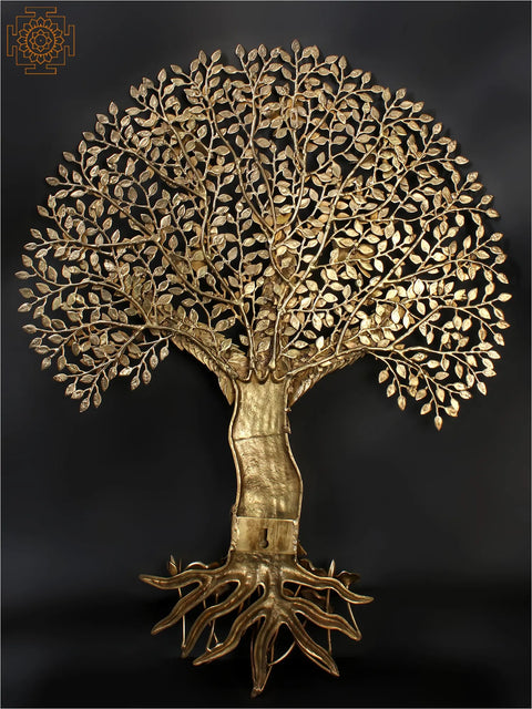 44" Large Brass Tree of Life with Roots | Wall Hanging
