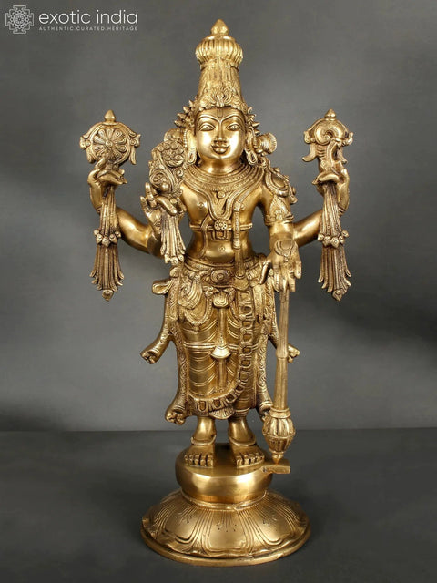 21" Lord Vishnu With Gada Standing On Pedestal