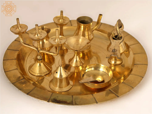 Hindu Pooja Ashta Mangalam Brass Thali