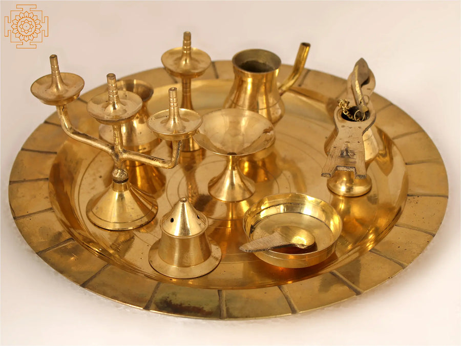 Hindu Pooja Ashta Mangalam Brass Thali