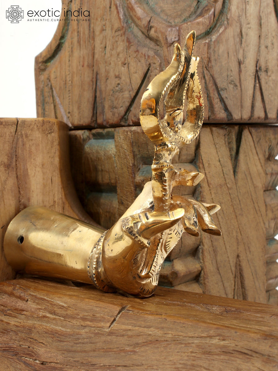 5" Hindu Goddess Hand Holding Trident Brass Statue