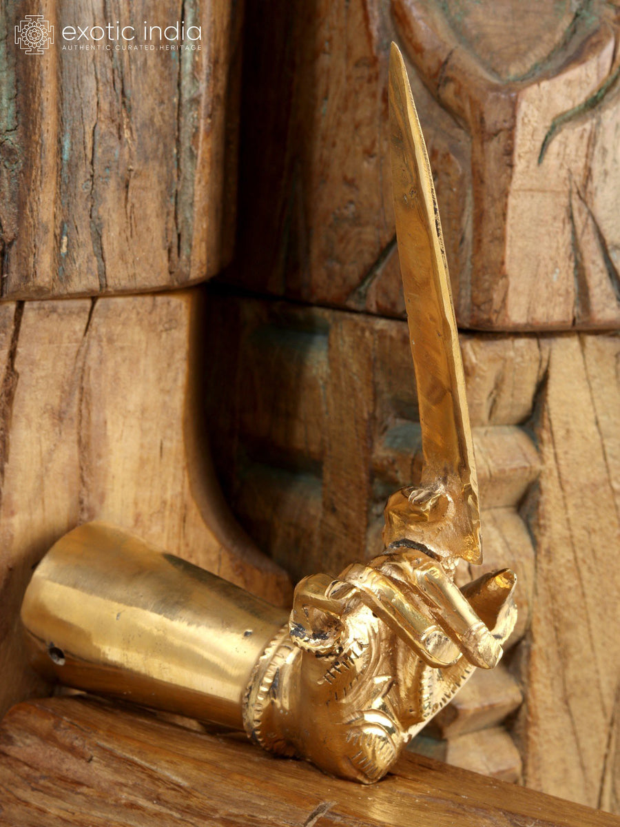 7" Hindu Goddess Holding Sword Brass Statue
