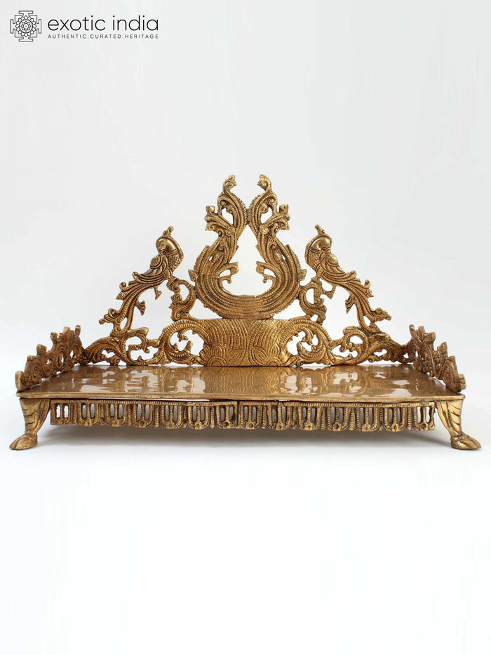 18" Brass Peacock Design Throne Statue