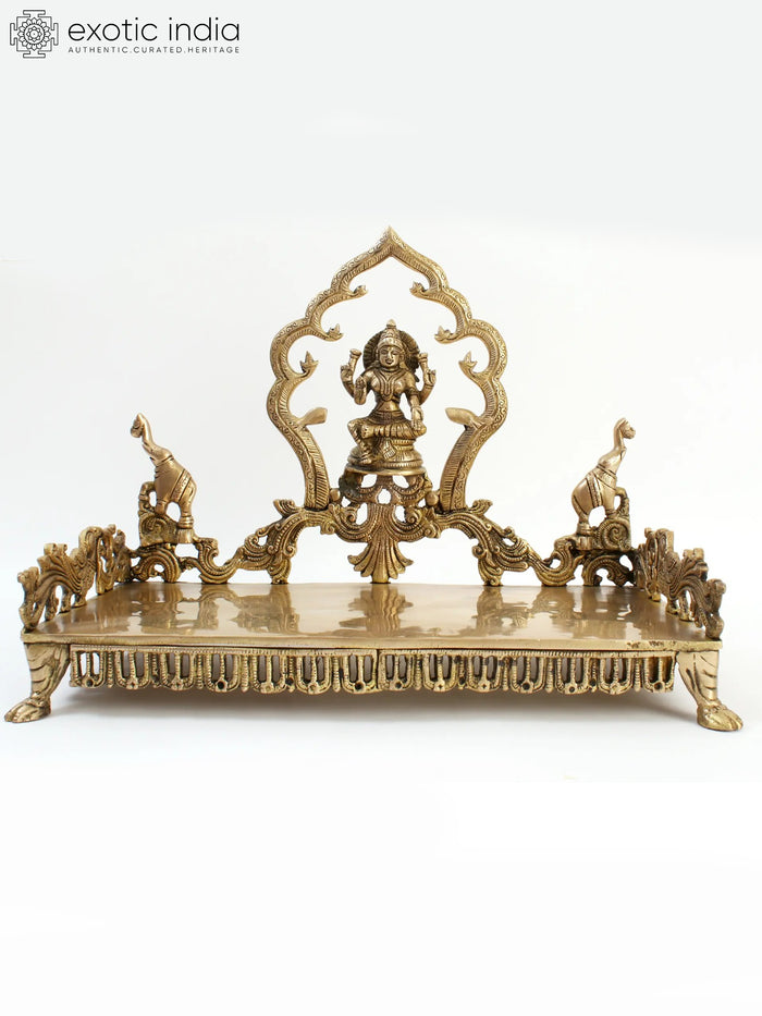18" Brass Gajalakshmi Deity Singhasan Throne Statue