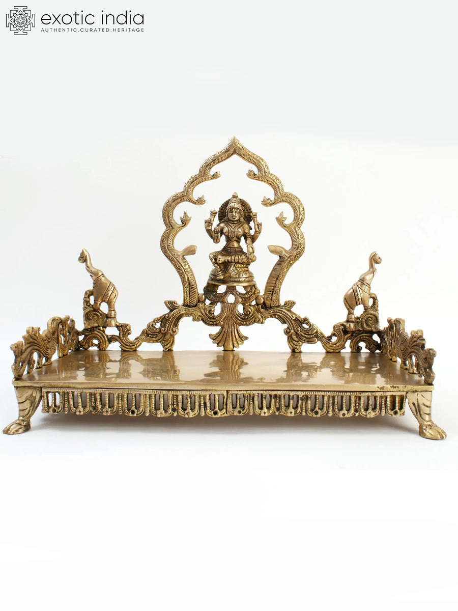 18" Brass Gajalakshmi Deity Singhasan Throne Statue