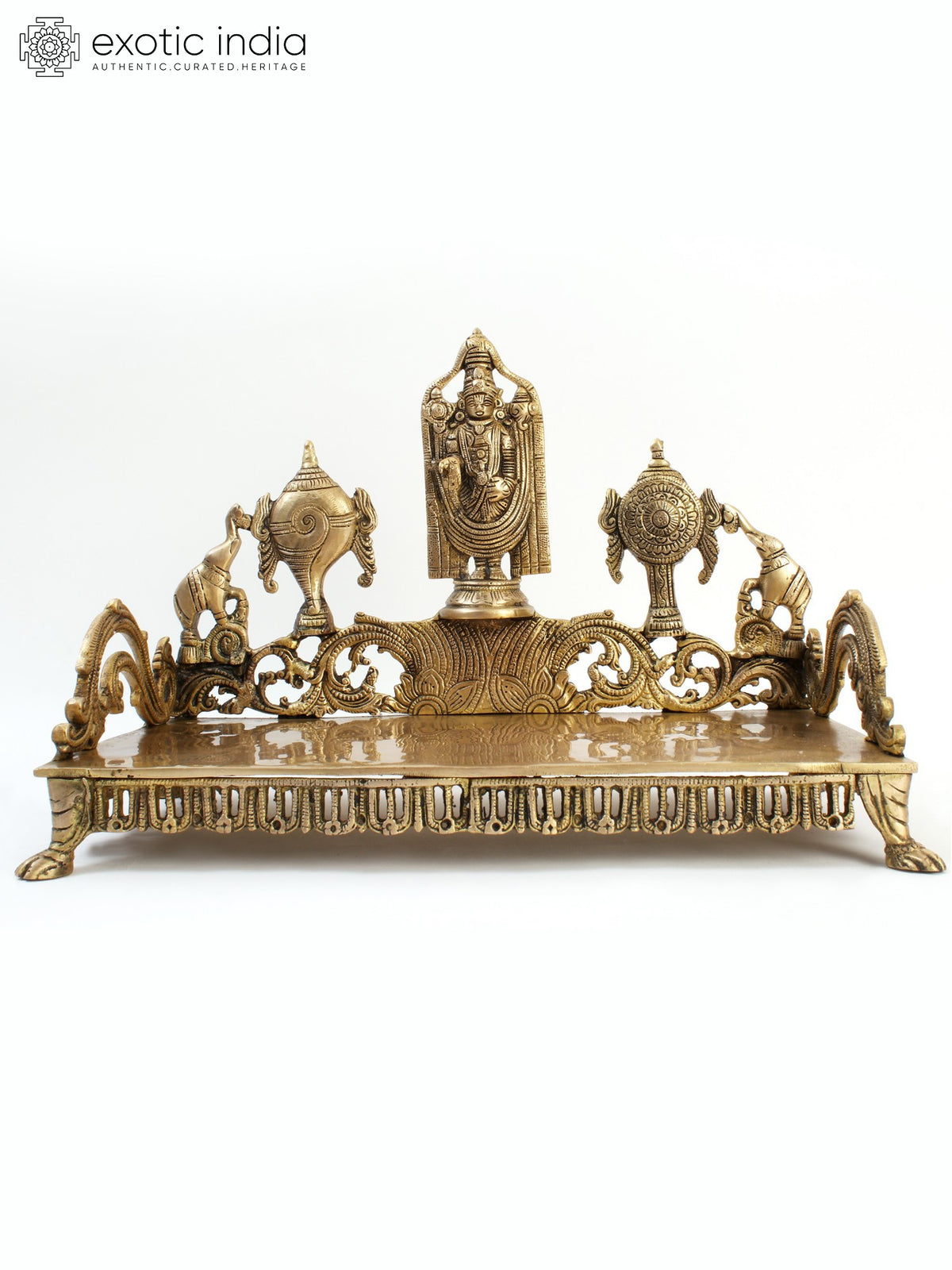 18" Brass Tirupati Balaji Throne Statue with Shankh Chakra