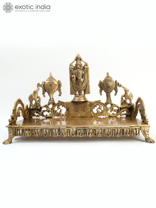 18" Brass Tirupati Balaji Throne Statue with Shankh Chakra