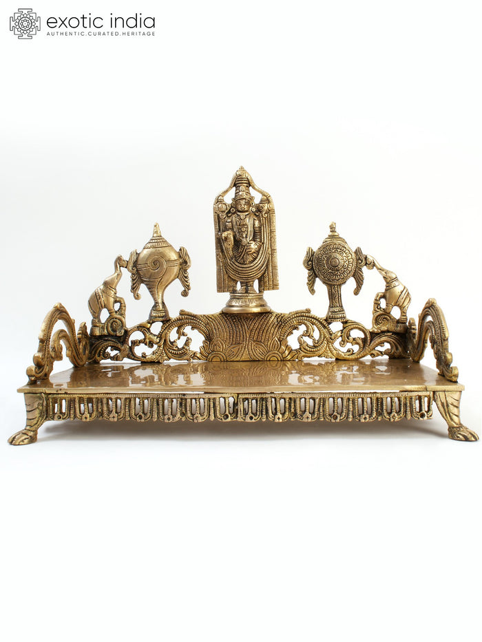 18" Brass Tirupati Balaji Throne Statue with Shankh Chakra