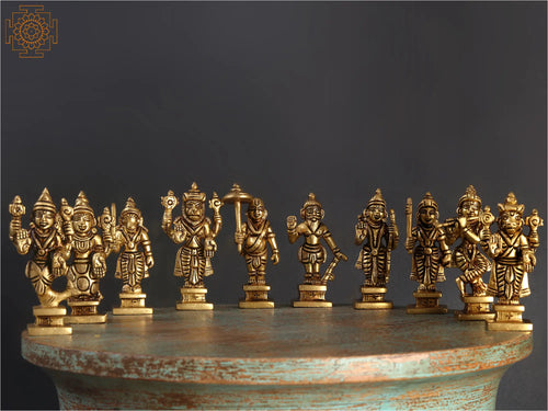Brass Dashavatara Set Statues - 10 Vishnu Avatars Idol