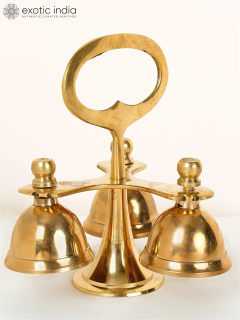 6" Triple Ritual Bell with Holder in Brass