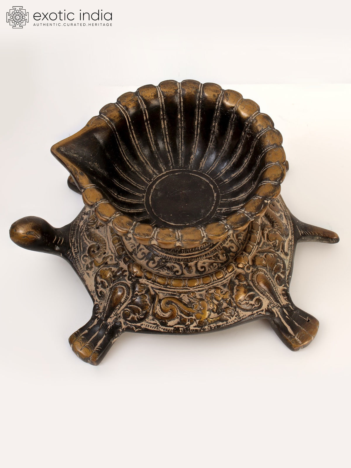 7" Brass Designer Diya on Tortoise Idol for Pooja