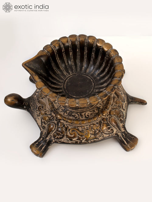 7" Brass Designer Diya on Tortoise Idol for Pooja