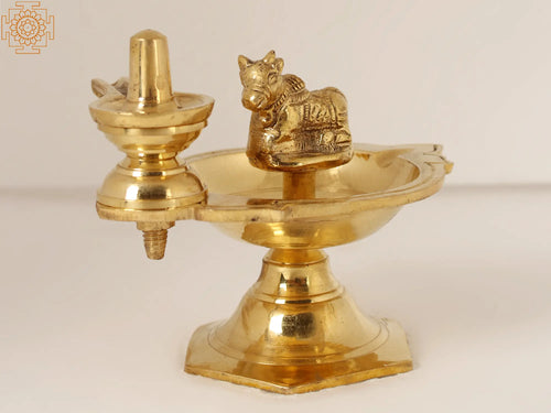 5" Brass Nandi Shivalinga Diya Oil Lamp for Pooja