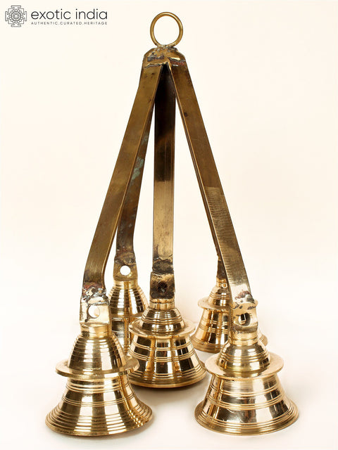 13" Brass Five Ritual Hanging Bells in One