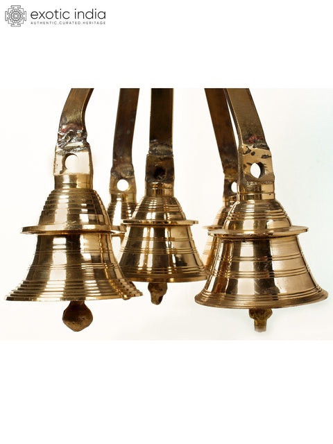 13" Brass Five Ritual Hanging Bells in One