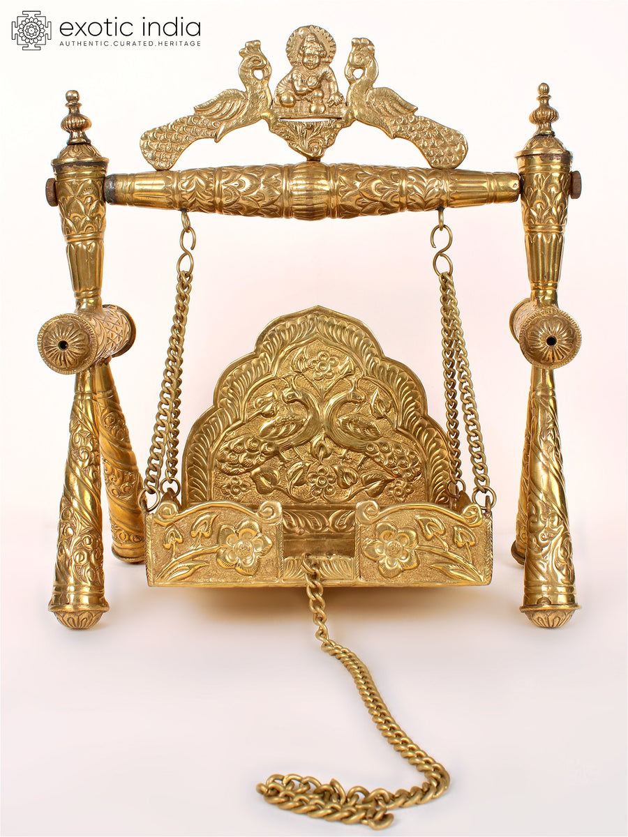 12" Brass Peacock Swing Deity Statue for Pooja
