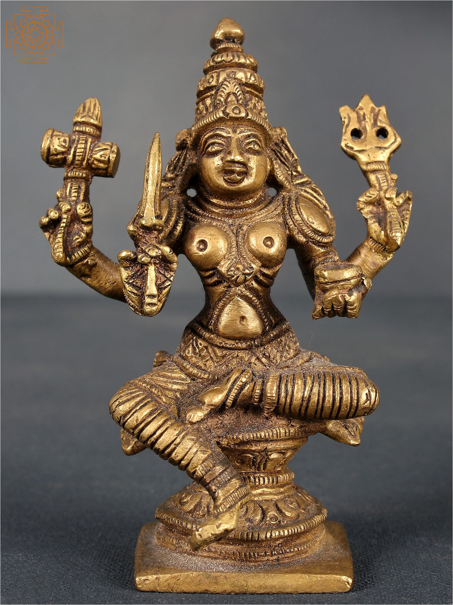 4" Mariamman Hindu Goddess Handmade Brass Statue