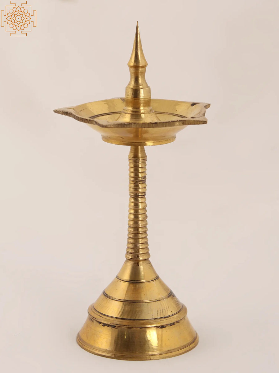 5" Brass South Indian Oil Lamp with Five Wicks for Pooja