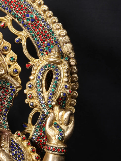 26'' Four Hand Ganesha Seated On Throne | Fine Stone Work